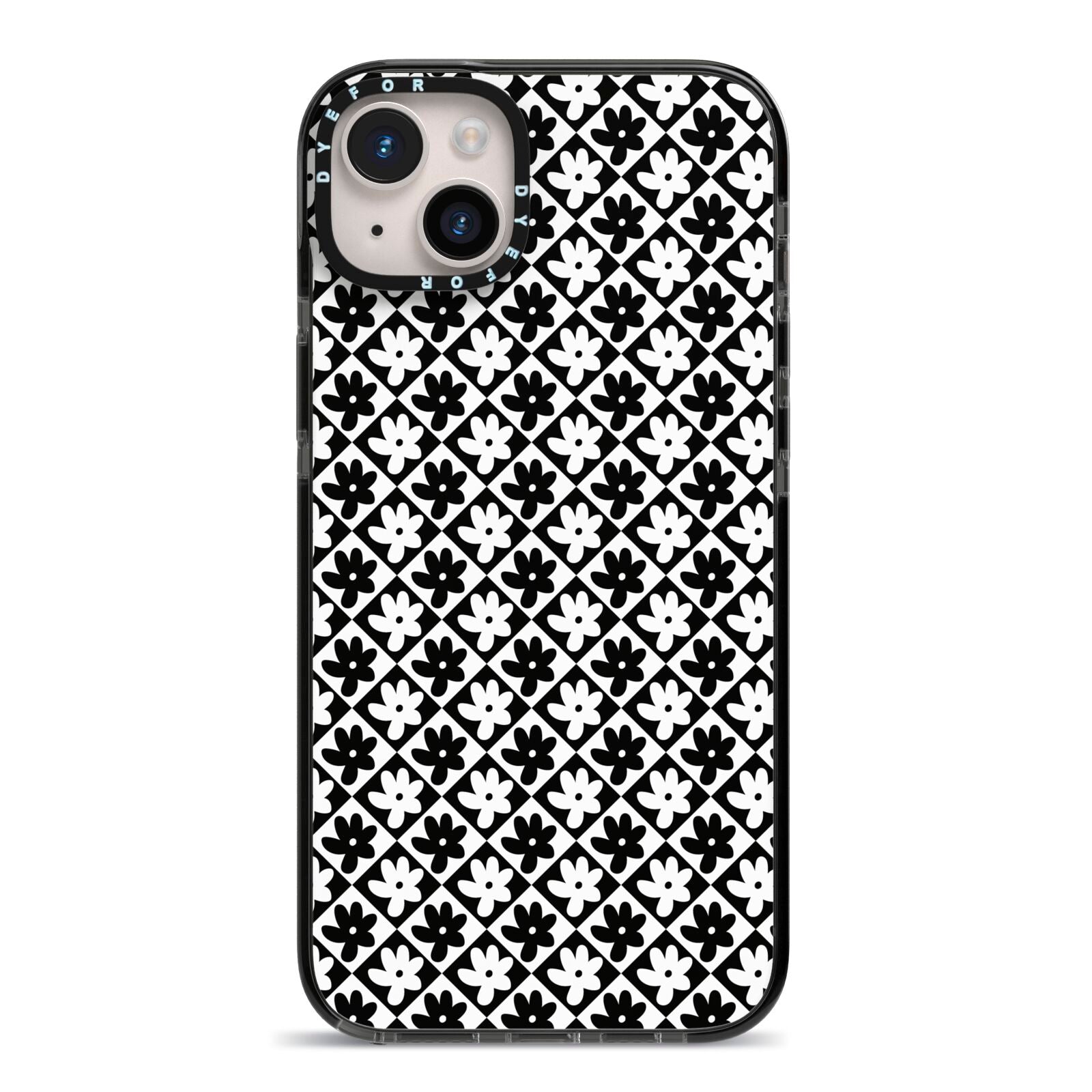 Check Flower iPhone 14 Plus Black Impact Case on Silver phone