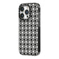 Check Flower iPhone 14 Pro Black Impact Case Side Angle on Silver phone