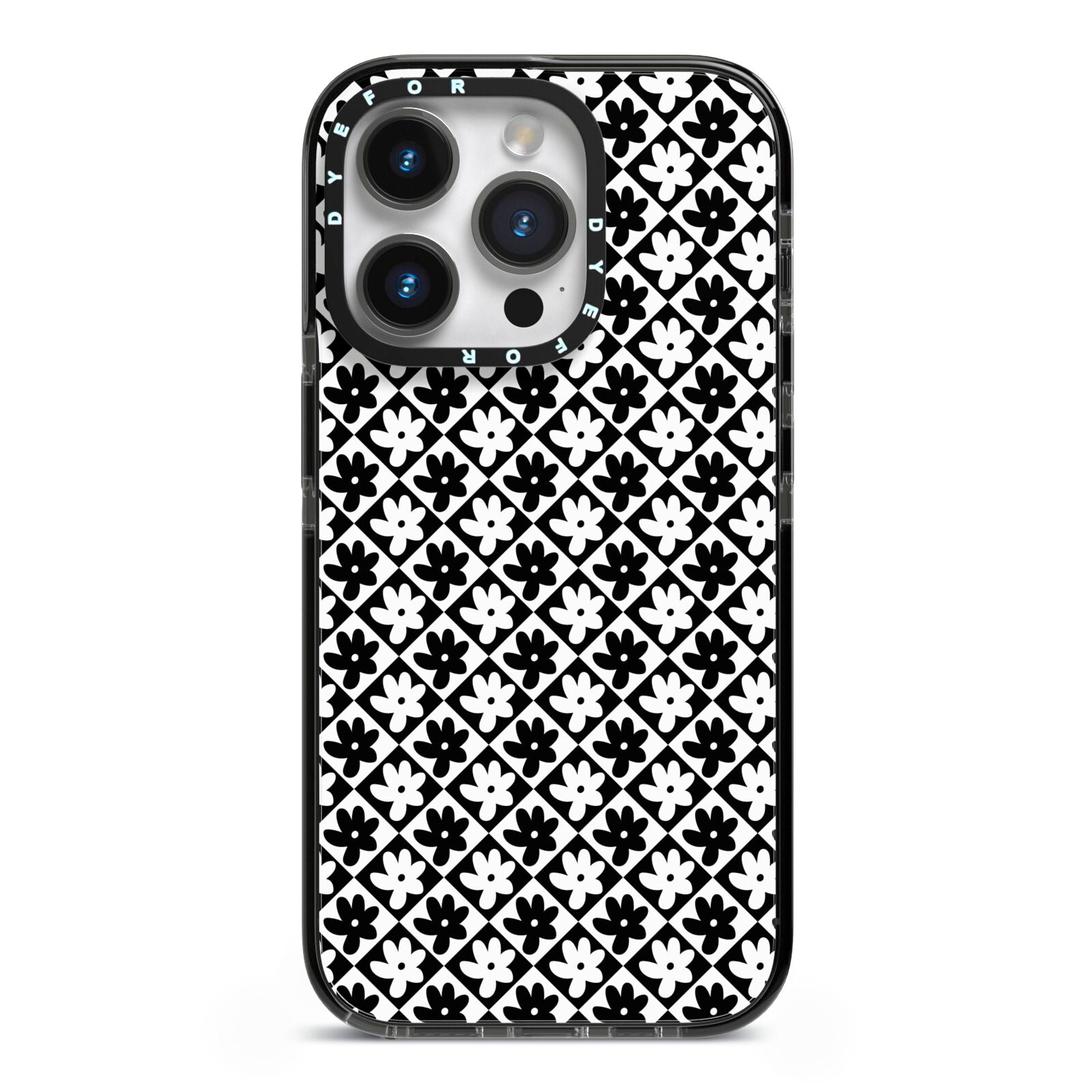 Check Flower iPhone 14 Pro Black Impact Case on Silver phone