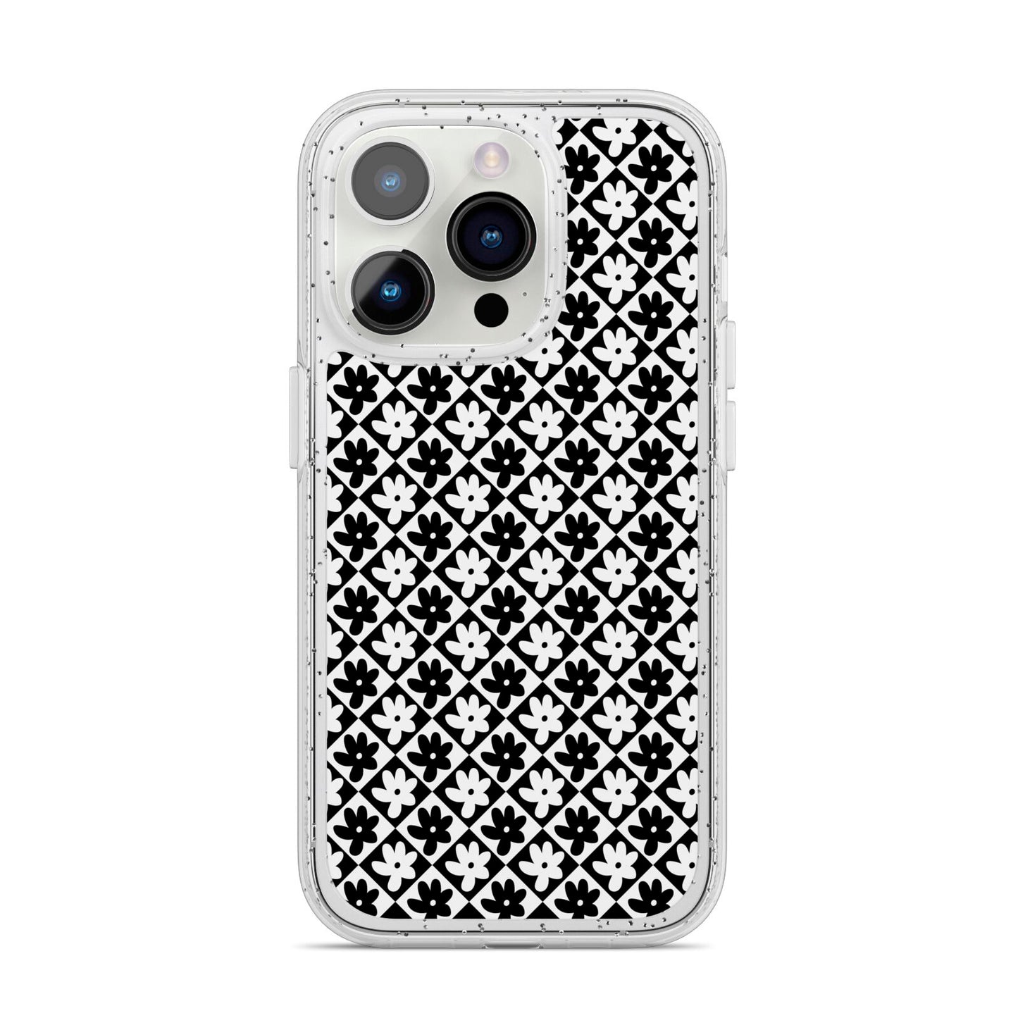 Check Flower iPhone 14 Pro Glitter Tough Case Silver