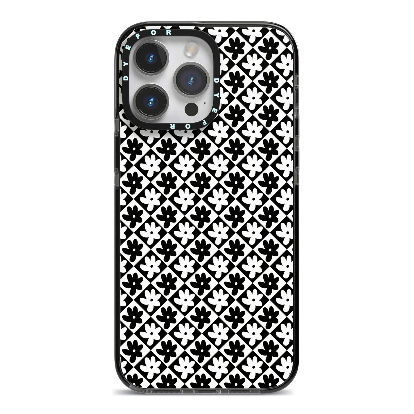 Check Flower iPhone 14 Pro Max Black Impact Case on Silver phone