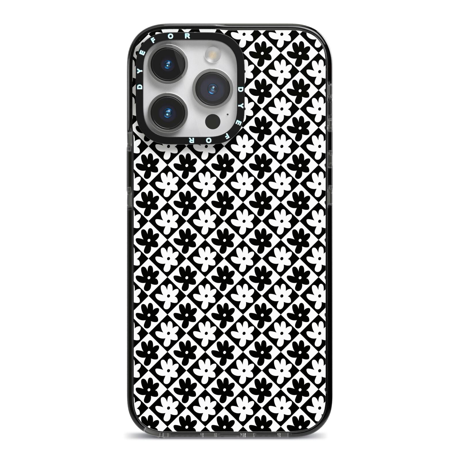 Check Flower iPhone 14 Pro Max Black Impact Case on Silver phone