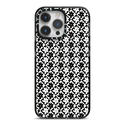 Check Flower iPhone 14 Pro Max Black Impact Case on Silver phone