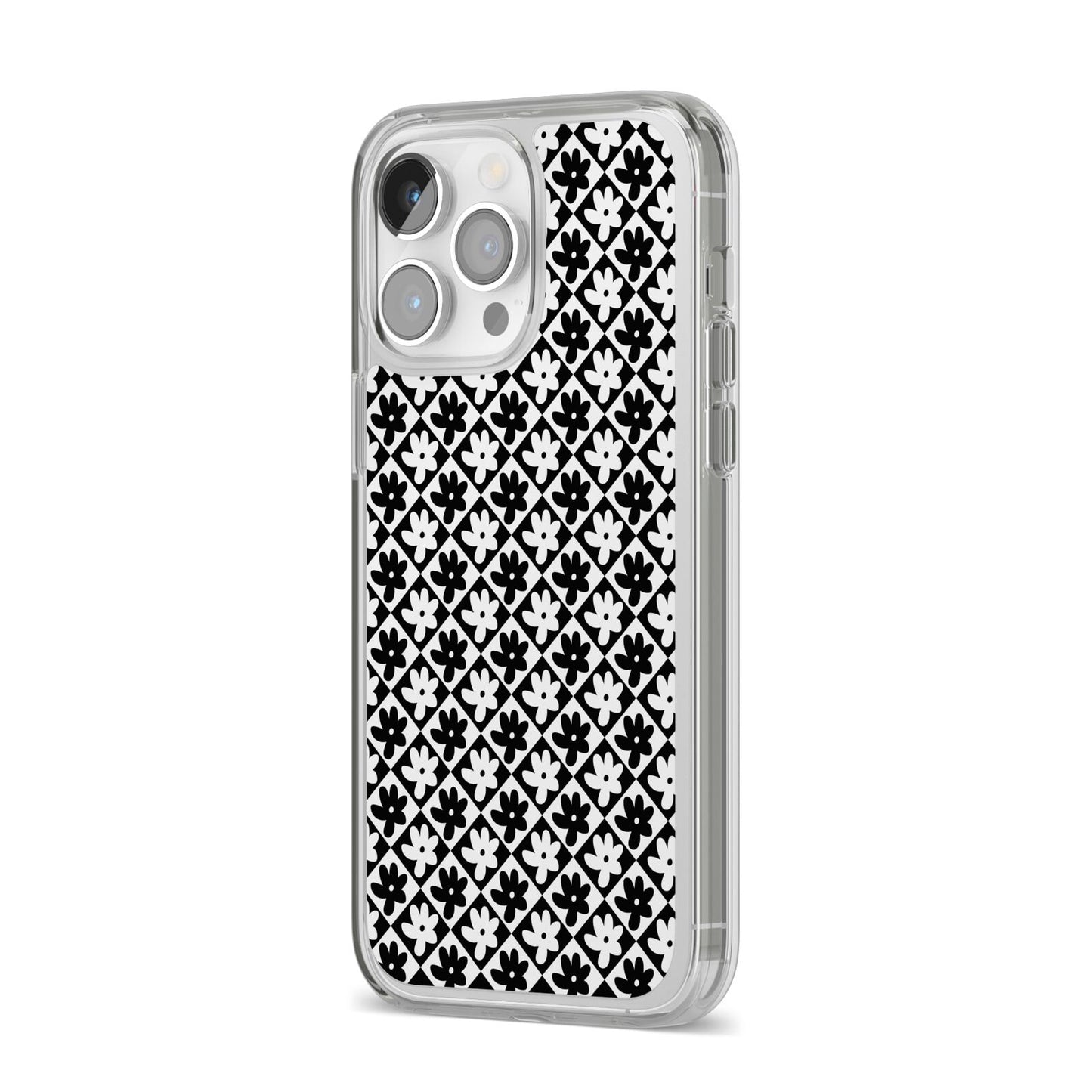 Check Flower iPhone 14 Pro Max Clear Tough Case Silver Angled Image
