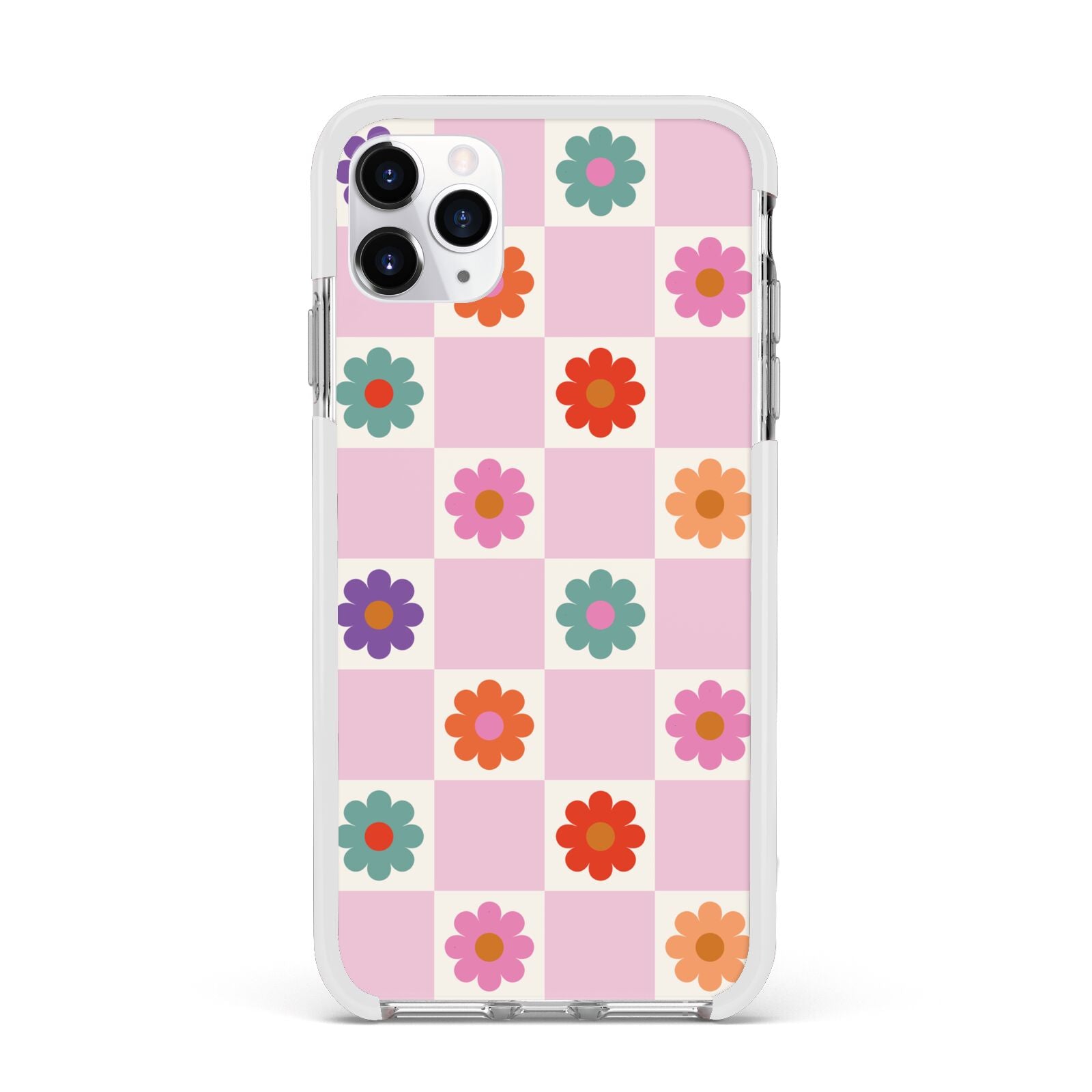 Checked flowers Apple iPhone 11 Pro Max in Silver with White Impact Case