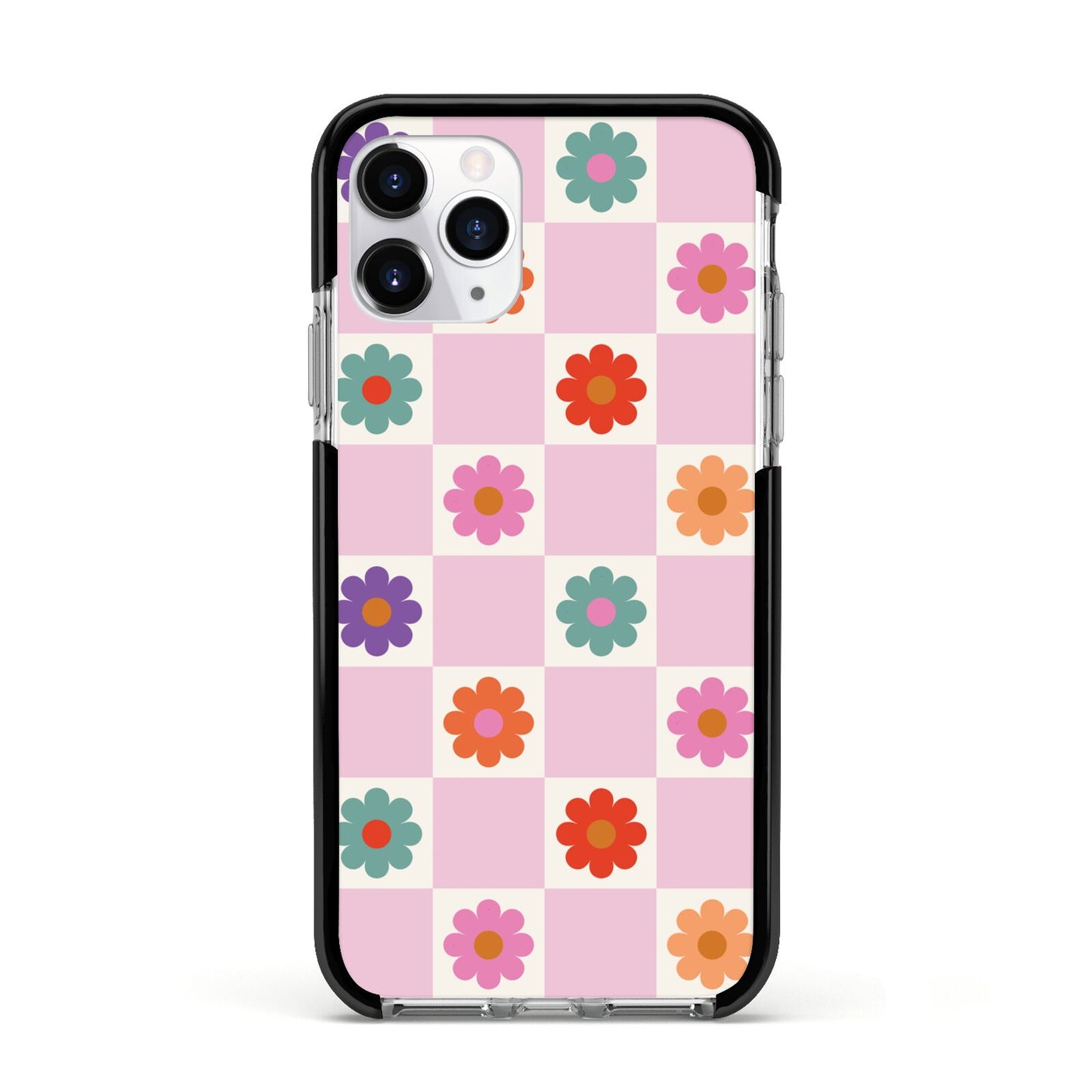 Checked flowers Apple iPhone 11 Pro in Silver with Black Impact Case