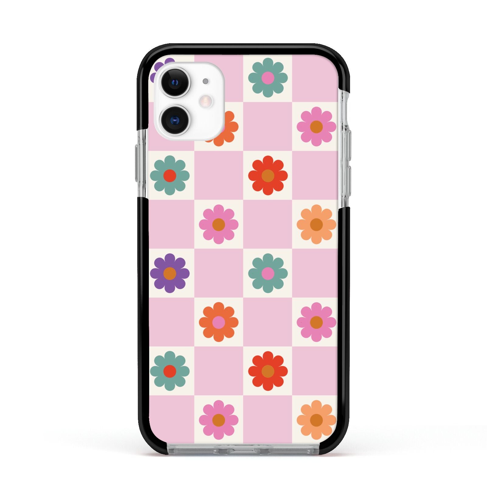 Checked flowers Apple iPhone 11 in White with Black Impact Case