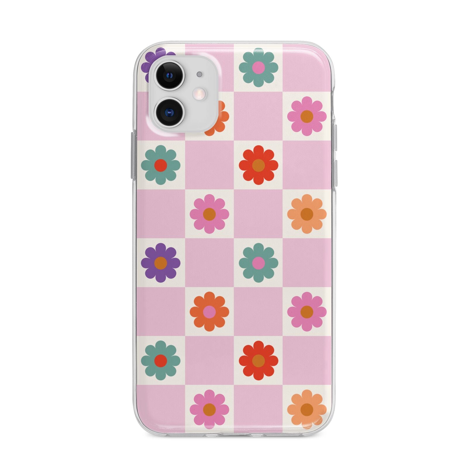 Checked flowers Apple iPhone 11 in White with Bumper Case