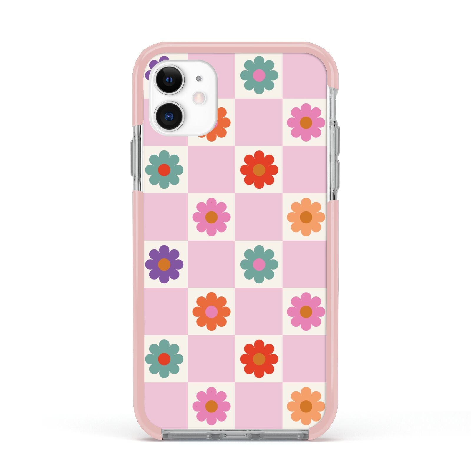 Checked flowers Apple iPhone 11 in White with Pink Impact Case