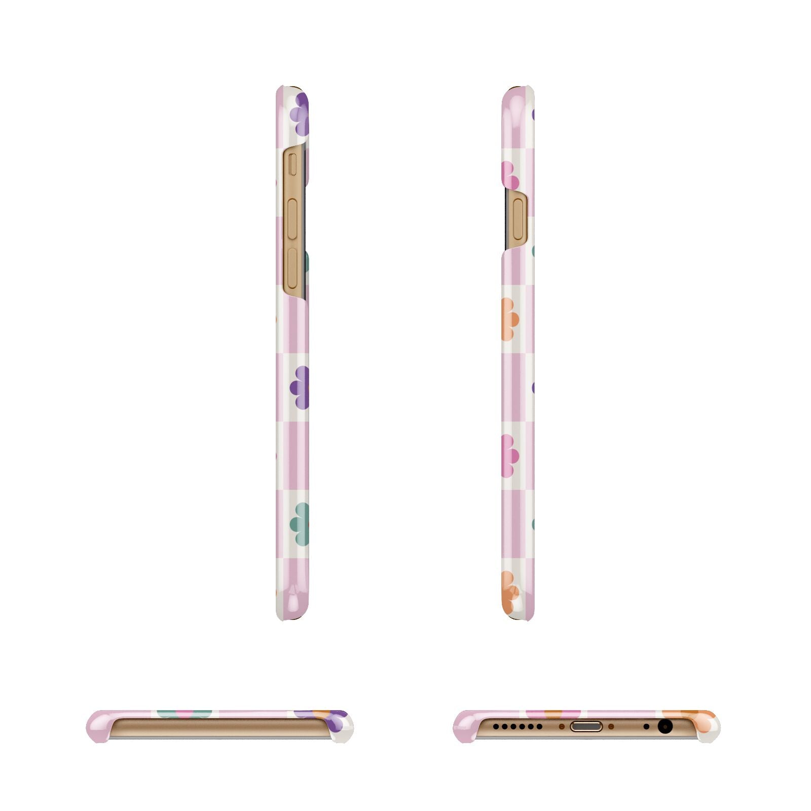 Checked flowers Apple iPhone 6 3D Wrap Snap Case Angled Images