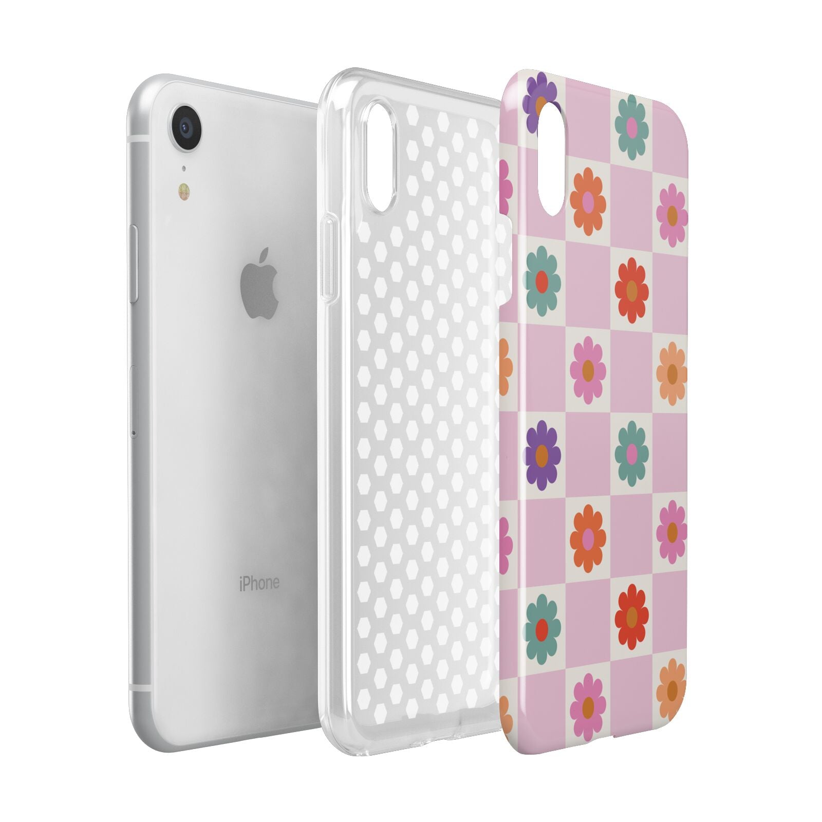 Checked flowers Apple iPhone XR White 3D Tough Case Expanded view