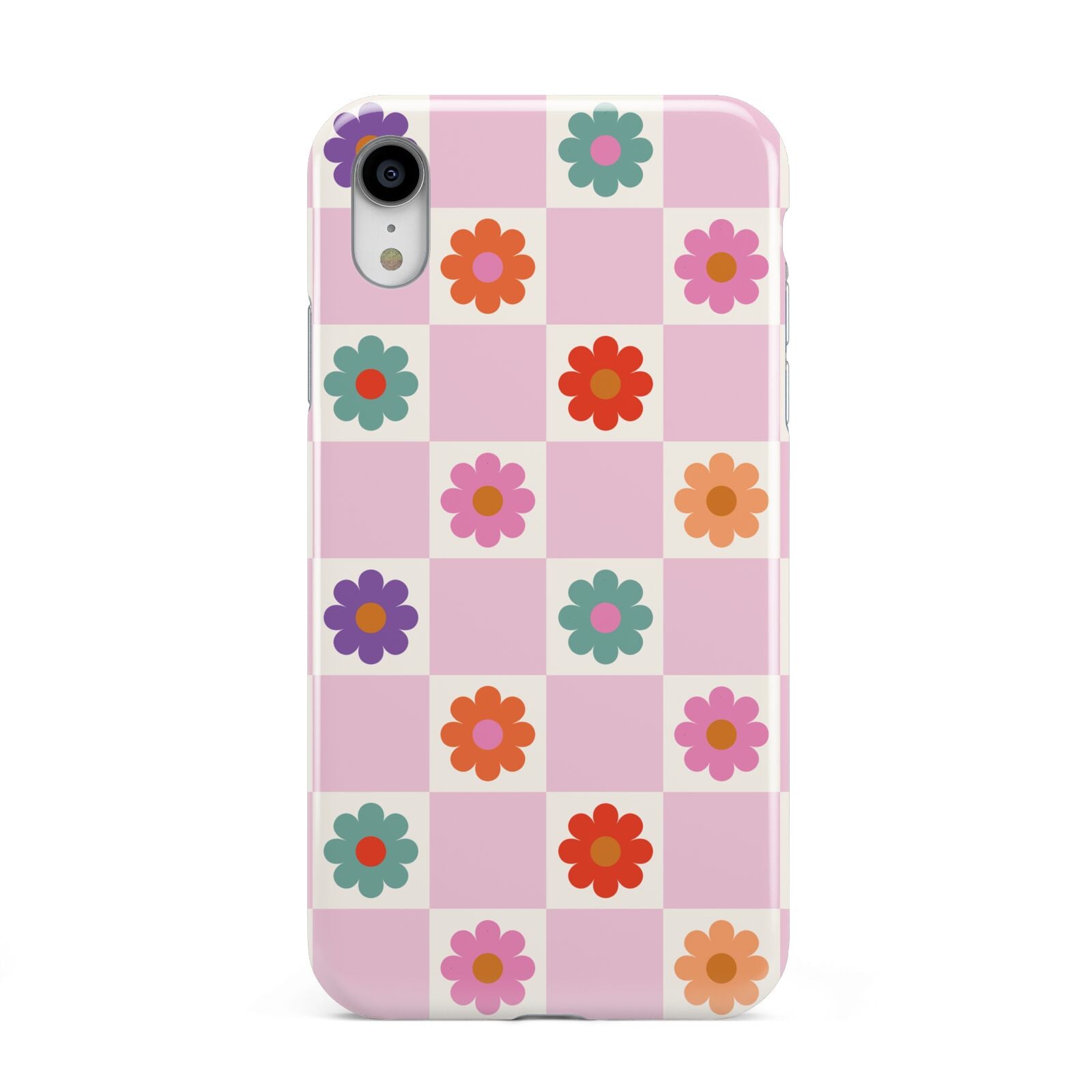 Checked flowers Apple iPhone XR White 3D Tough Case