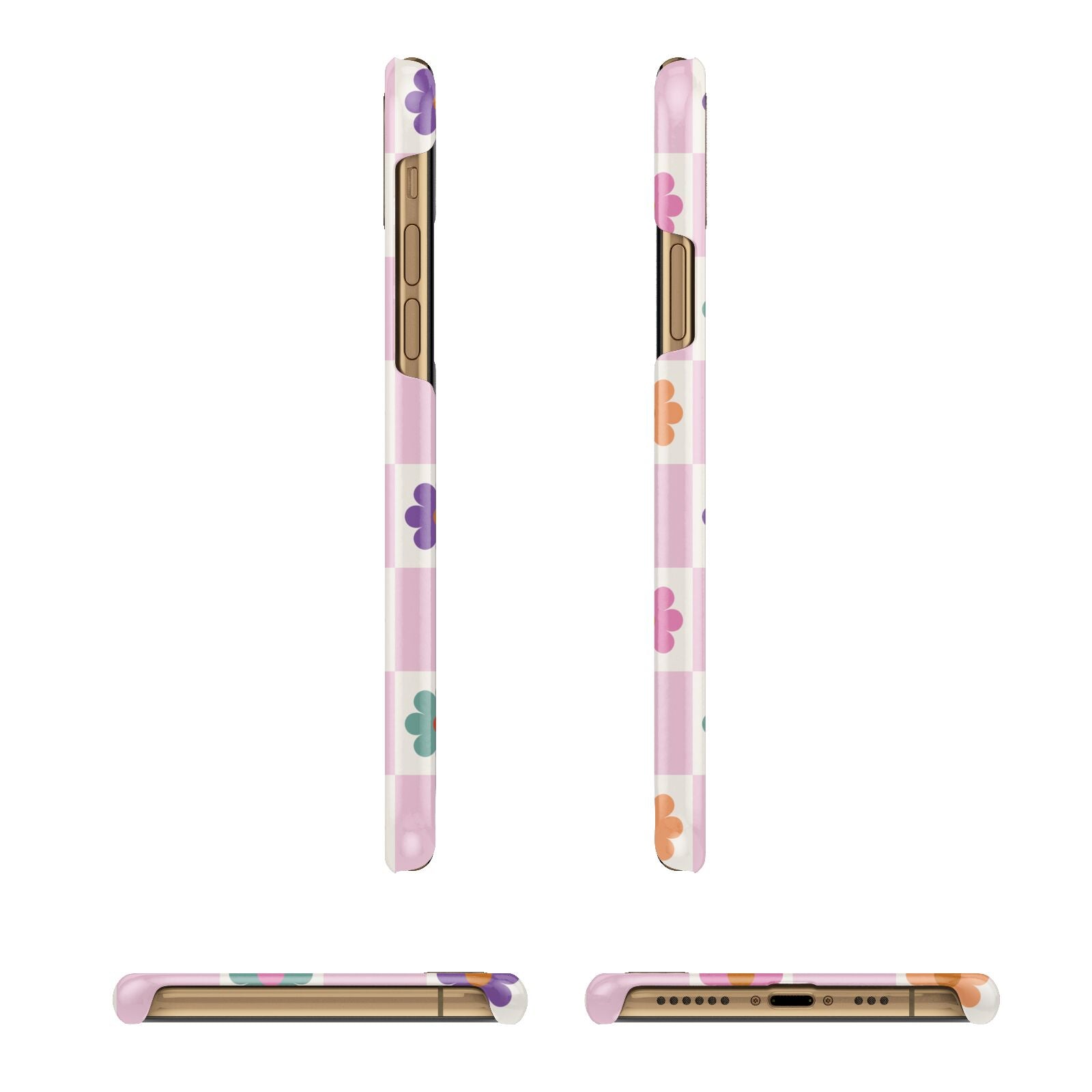 Checked flowers Apple iPhone Xs 3D Wrap Snap Case Angled Images