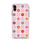 Checked flowers Apple iPhone Xs Impact Case Pink Edge on Silver Phone
