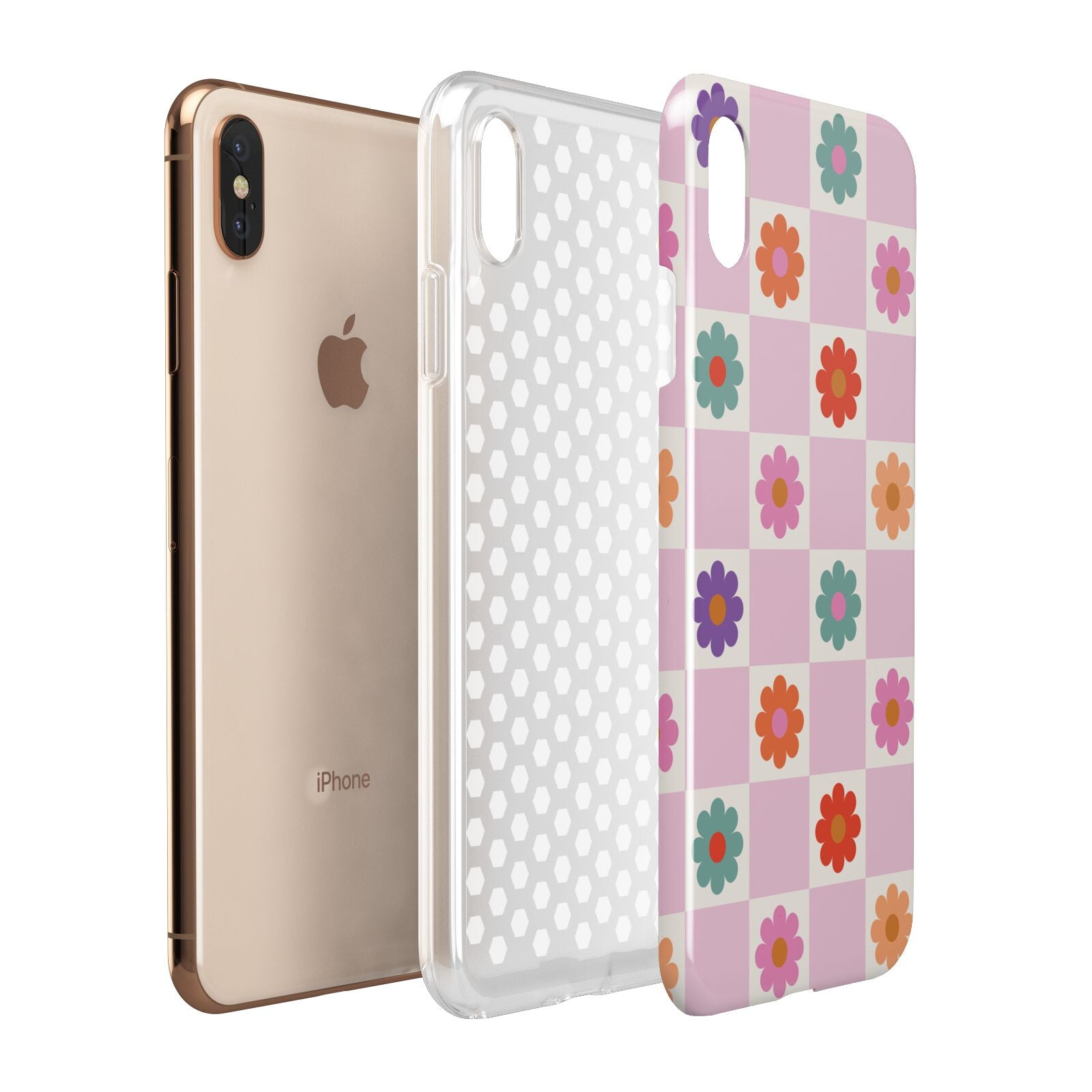 Checked flowers Apple iPhone Xs Max 3D Tough Case Expanded View