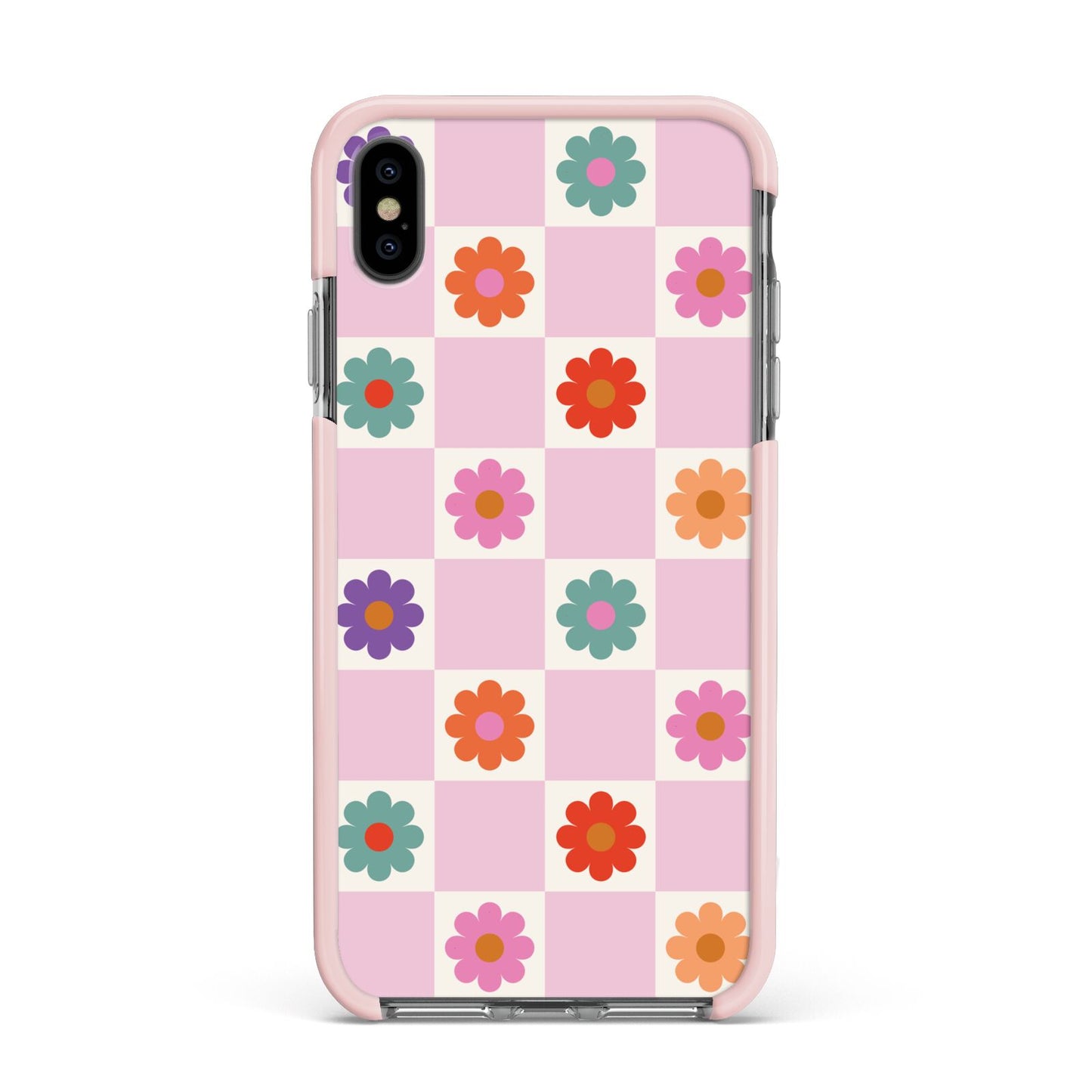 Checked flowers Apple iPhone Xs Max Impact Case Pink Edge on Black Phone