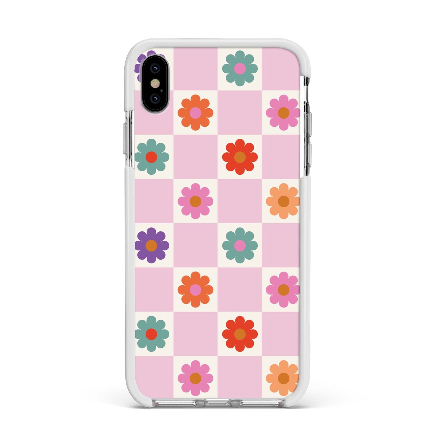 Checked flowers Apple iPhone Xs Max Impact Case White Edge on Silver Phone