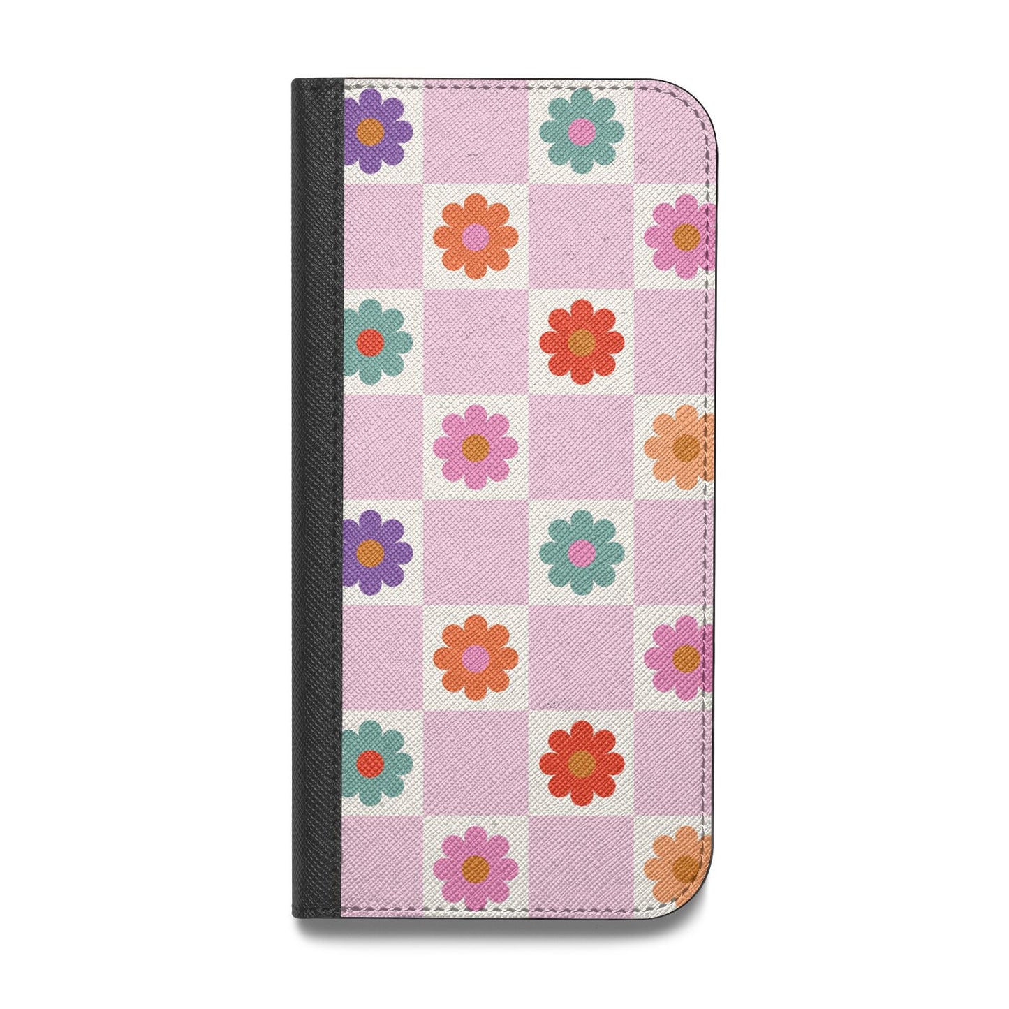 Checked flowers Vegan Leather Flip Samsung Case