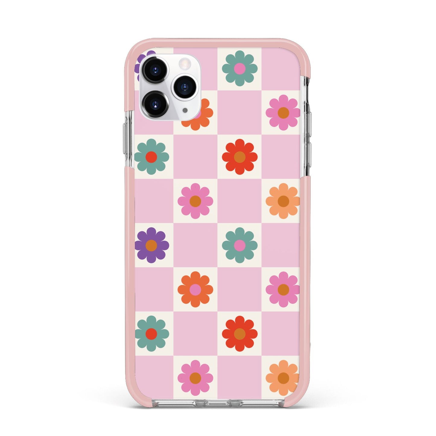 Checked flowers iPhone 11 Pro Max Impact Pink Edge Case