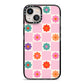 Checked flowers iPhone 13 Black Impact Case on Silver phone