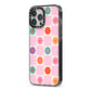 Checked flowers iPhone 13 Pro Max Black Impact Case Side Angle on Silver phone