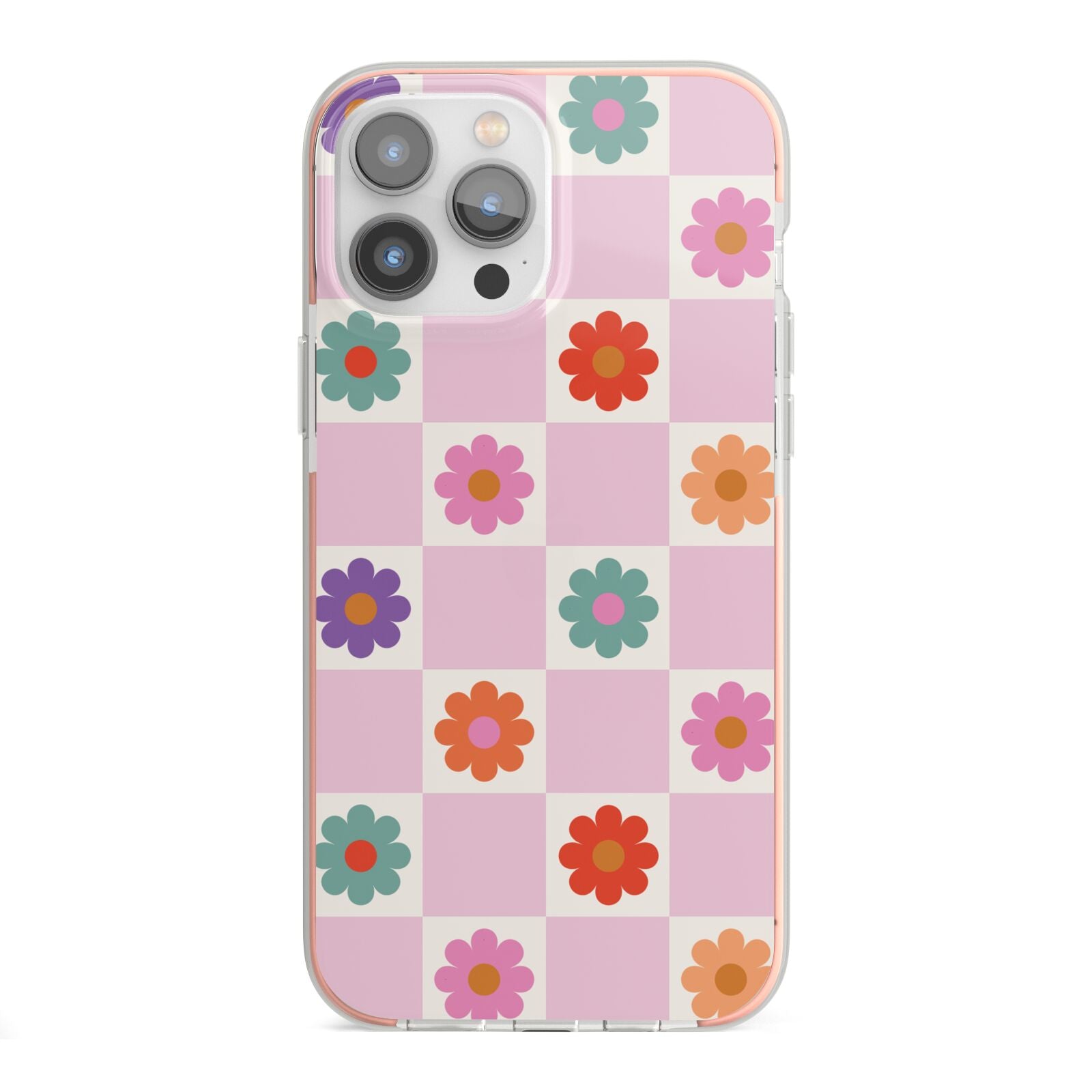Checked flowers iPhone 13 Pro Max TPU Impact Case with Pink Edges