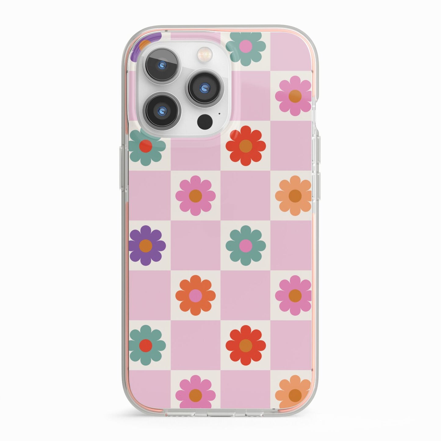 Checked flowers iPhone 13 Pro TPU Impact Case with Pink Edges