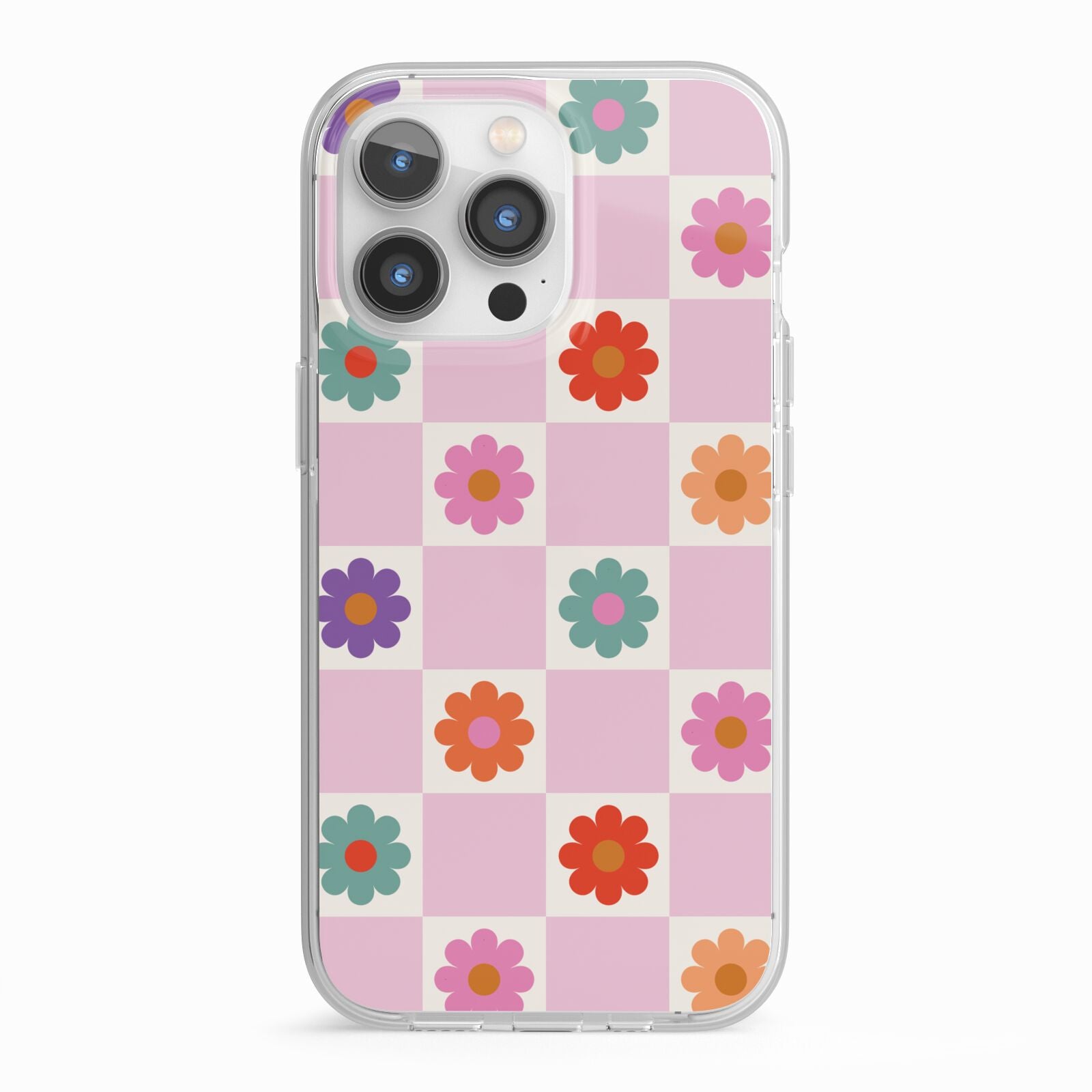 Checked flowers iPhone 13 Pro TPU Impact Case with White Edges