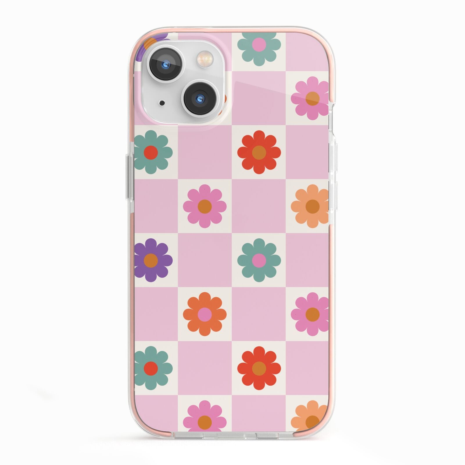 Checked flowers iPhone 13 TPU Impact Case with Pink Edges