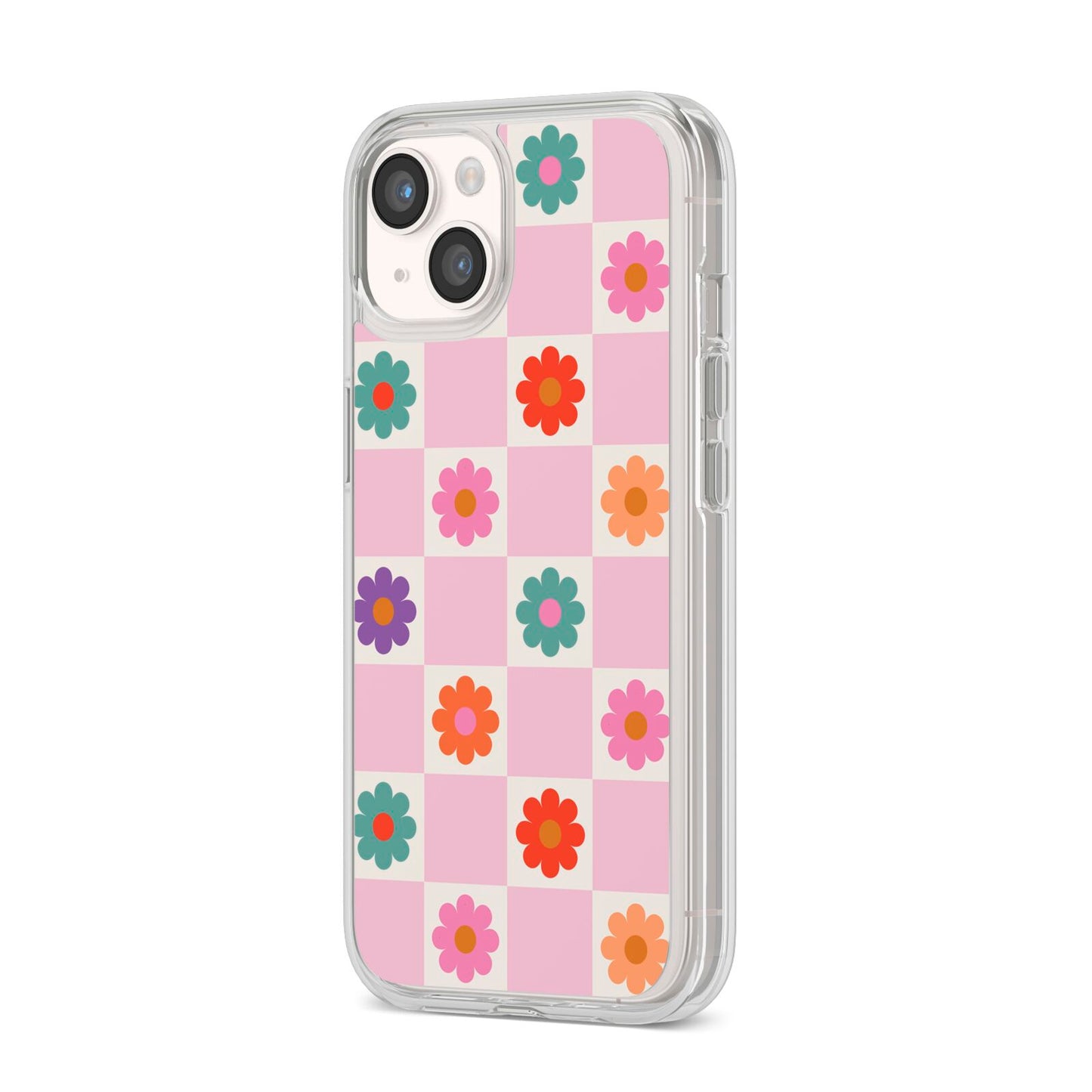 Checked flowers iPhone 14 Clear Tough Case Starlight Angled Image