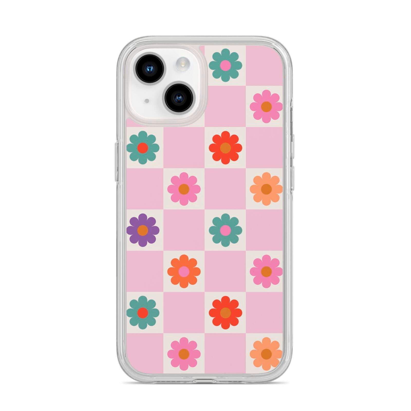 Checked flowers iPhone 14 Clear Tough Case Starlight
