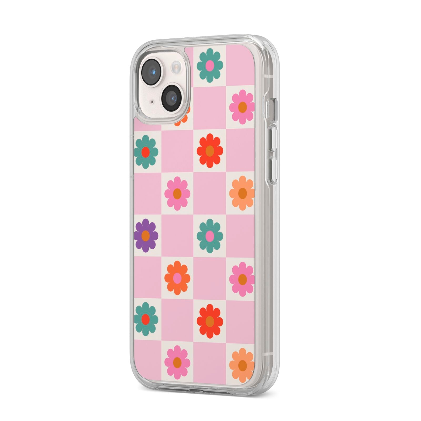 Checked flowers iPhone 14 Plus Clear Tough Case Starlight Angled Image