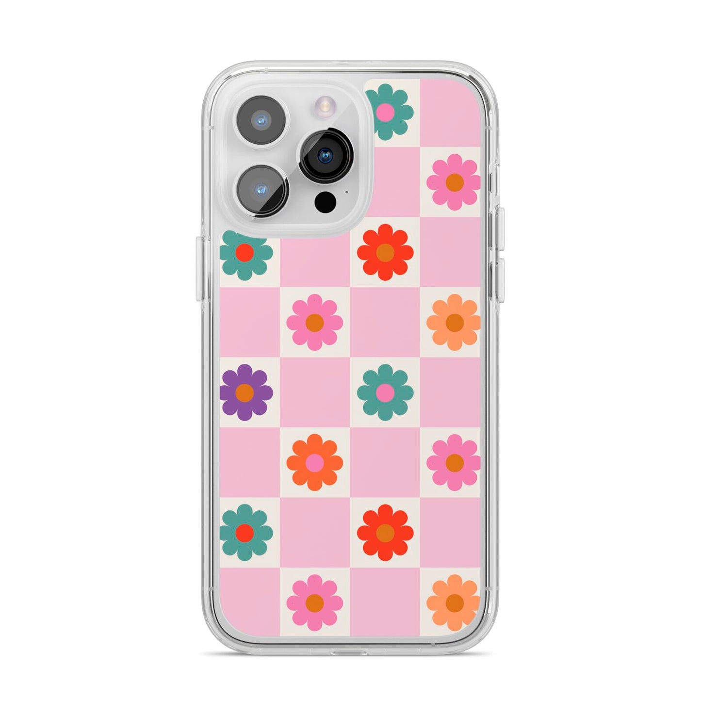 Checked flowers iPhone 14 Pro Max Clear Tough Case Silver