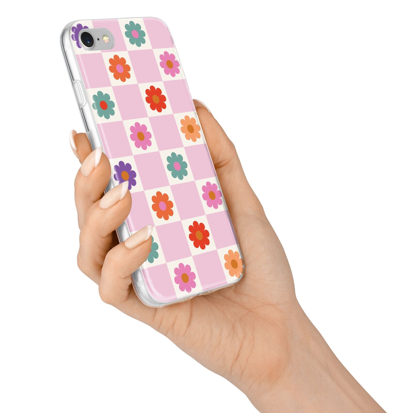 Checked flowers iPhone 7 Bumper Case on Silver iPhone Alternative Image