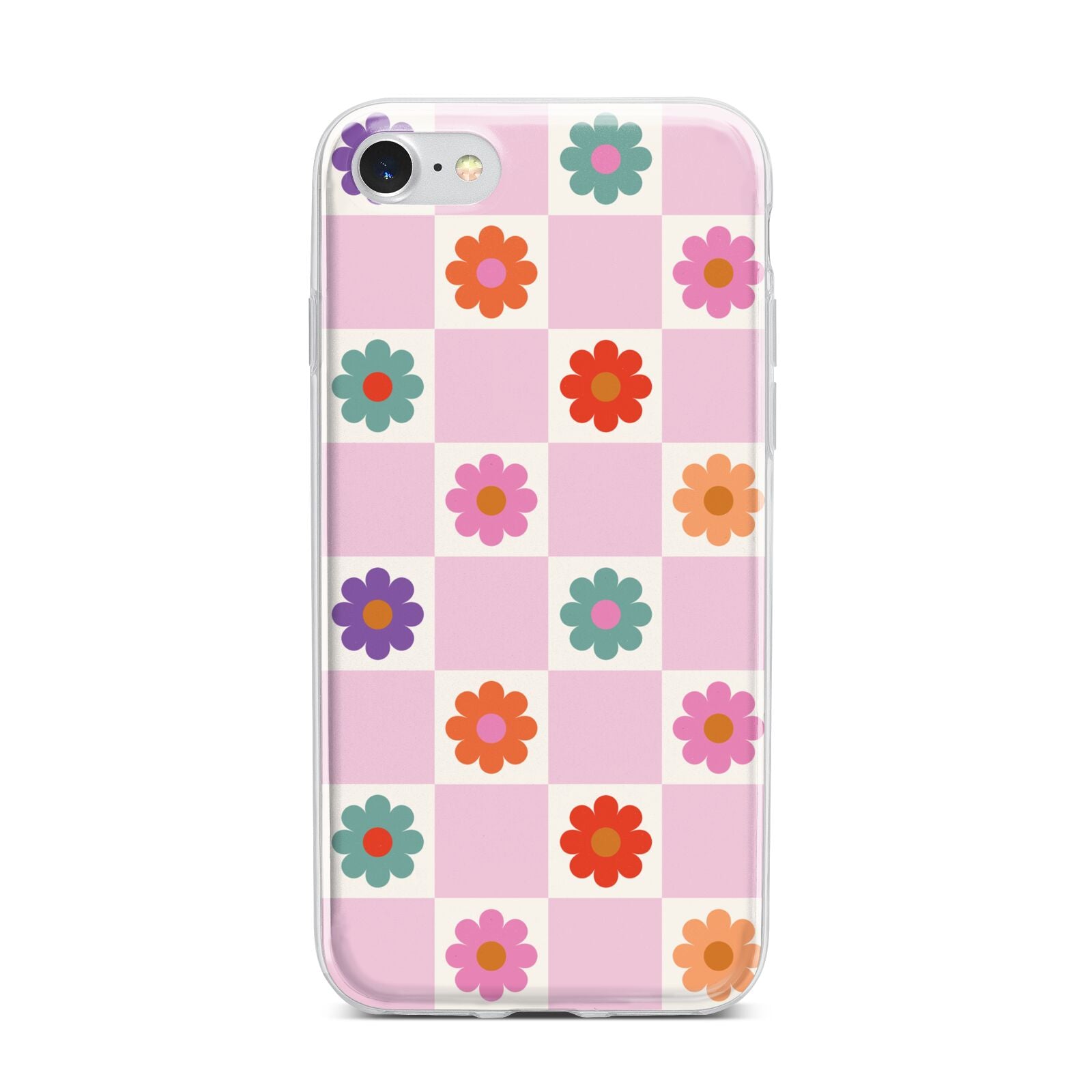 Checked flowers iPhone 7 Bumper Case on Silver iPhone