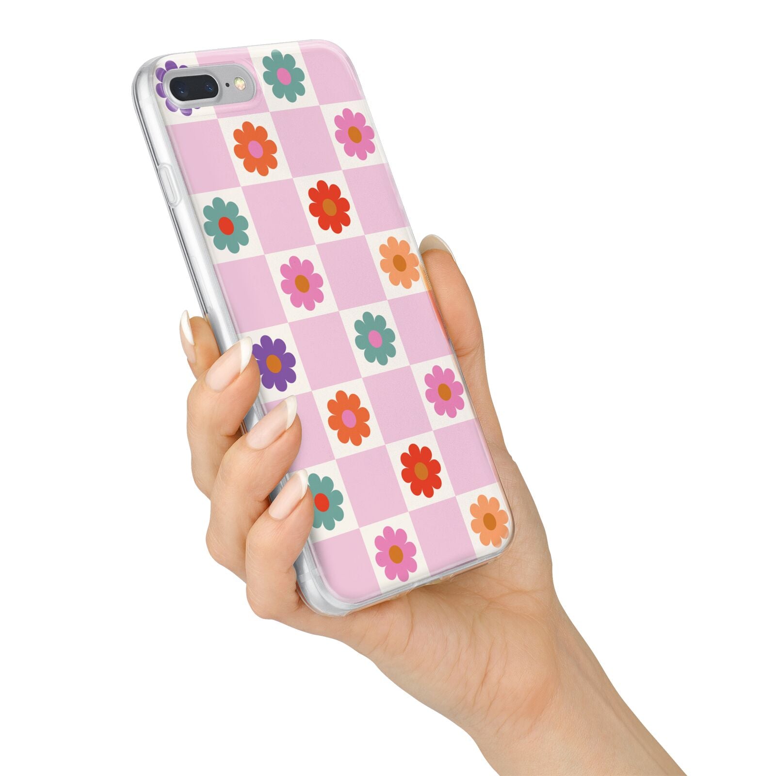 Checked flowers iPhone 7 Plus Bumper Case on Silver iPhone Alternative Image