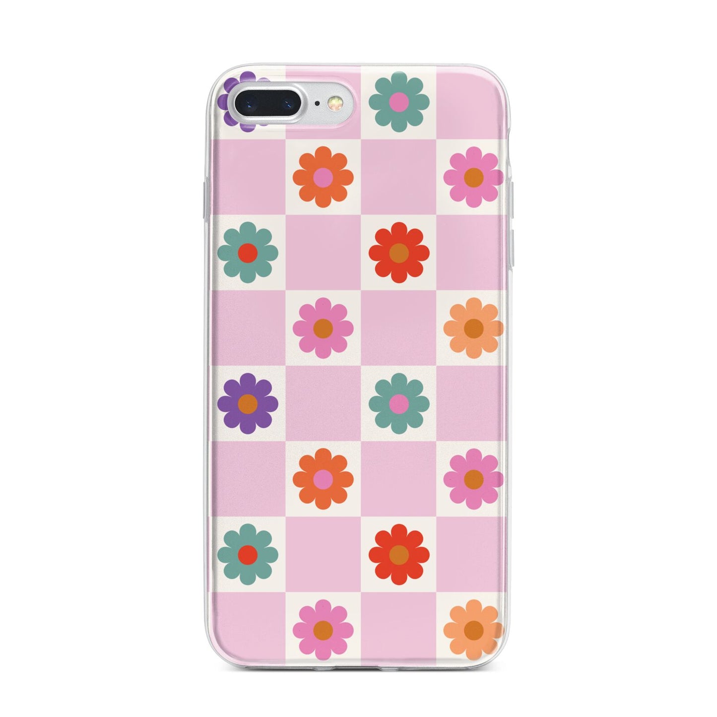 Checked flowers iPhone 7 Plus Bumper Case on Silver iPhone