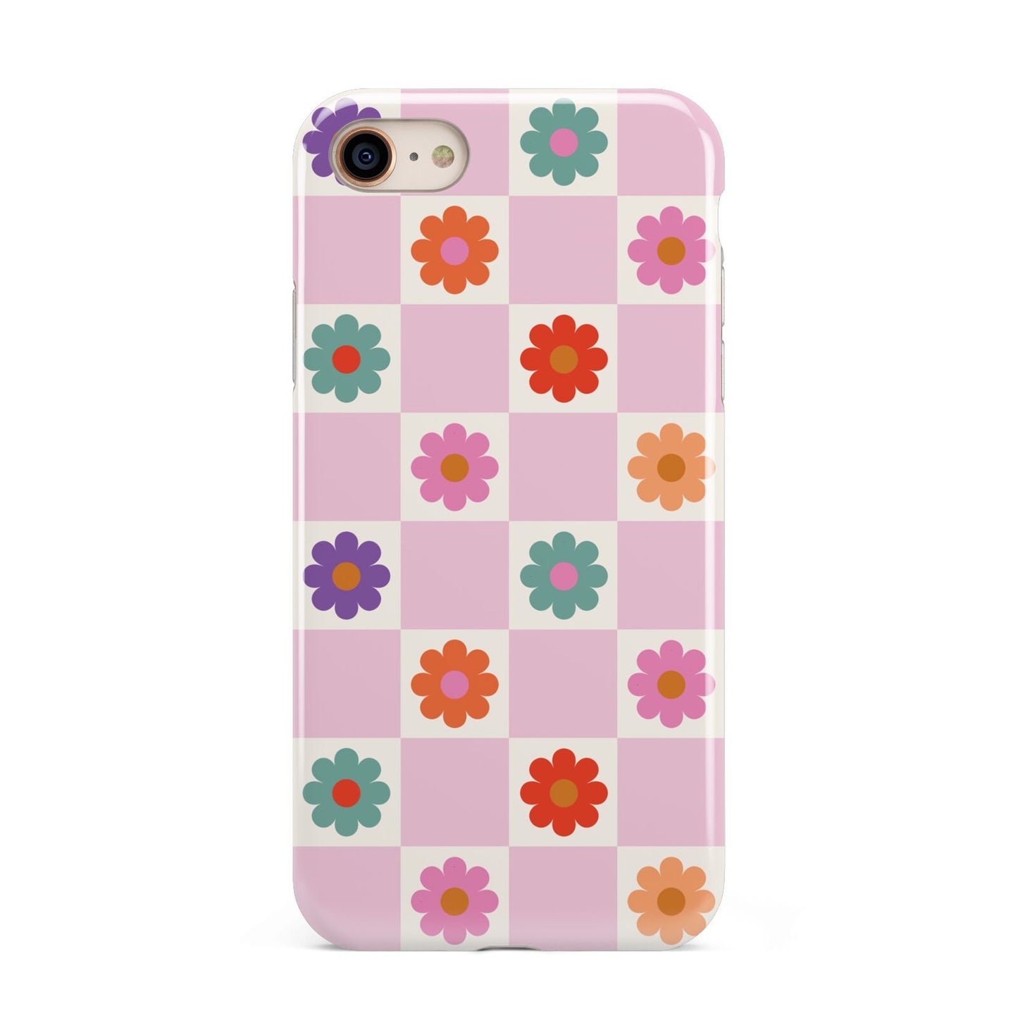 Checked flowers iPhone 8 3D Tough Case on Gold Phone