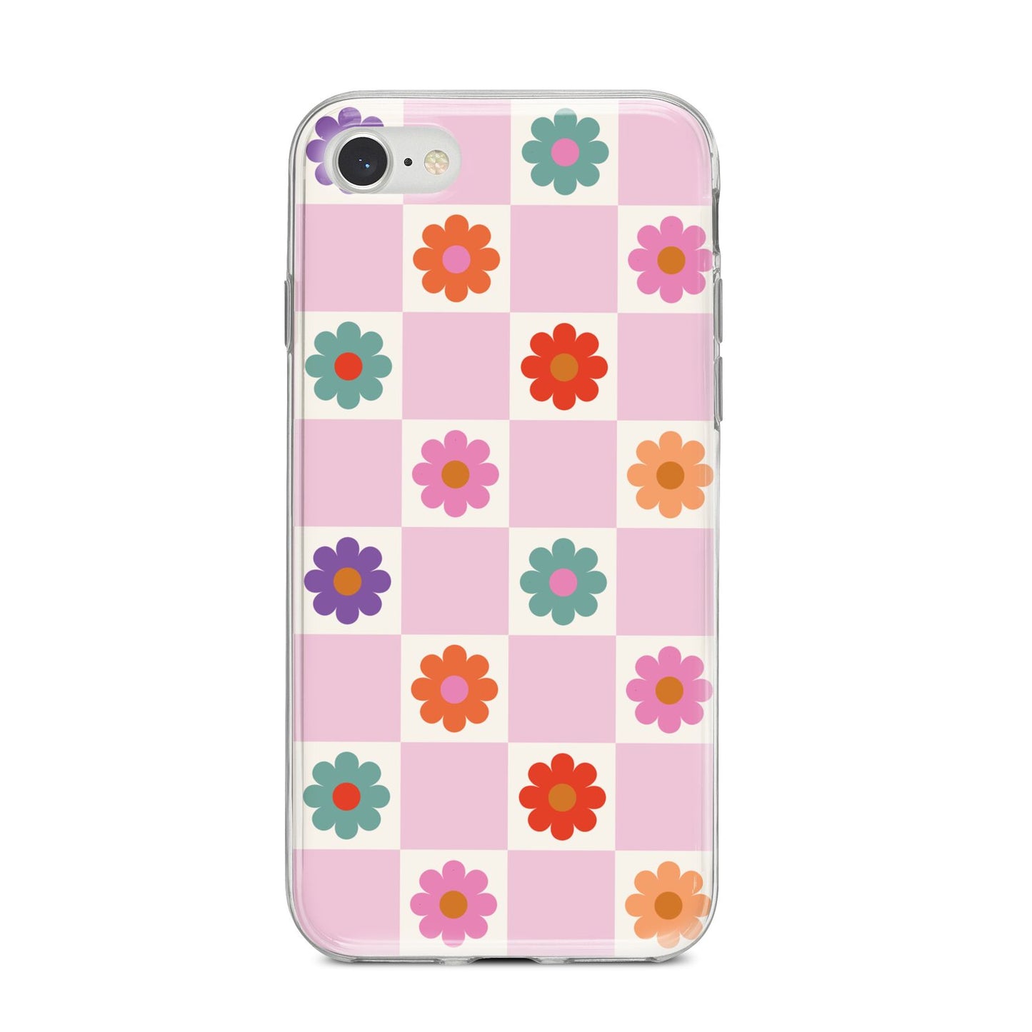 Checked flowers iPhone 8 Bumper Case on Silver iPhone