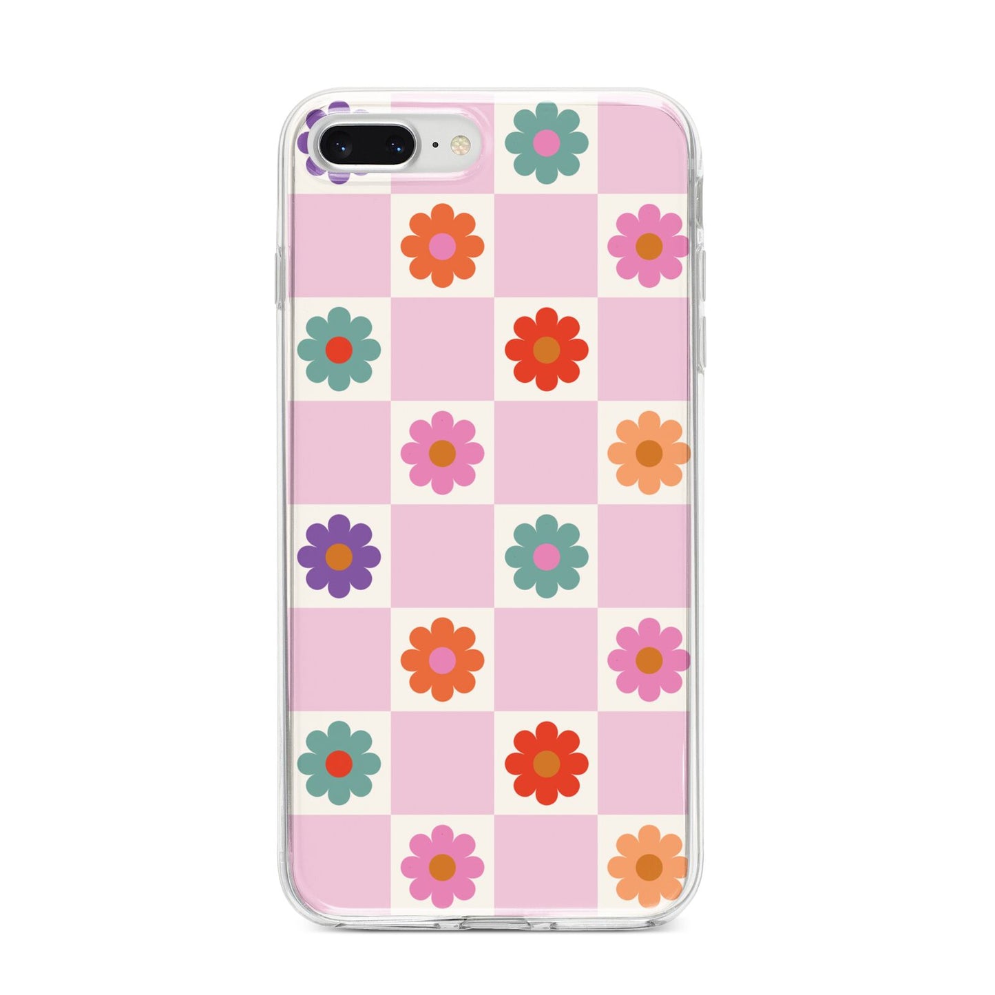 Checked flowers iPhone 8 Plus Bumper Case on Silver iPhone