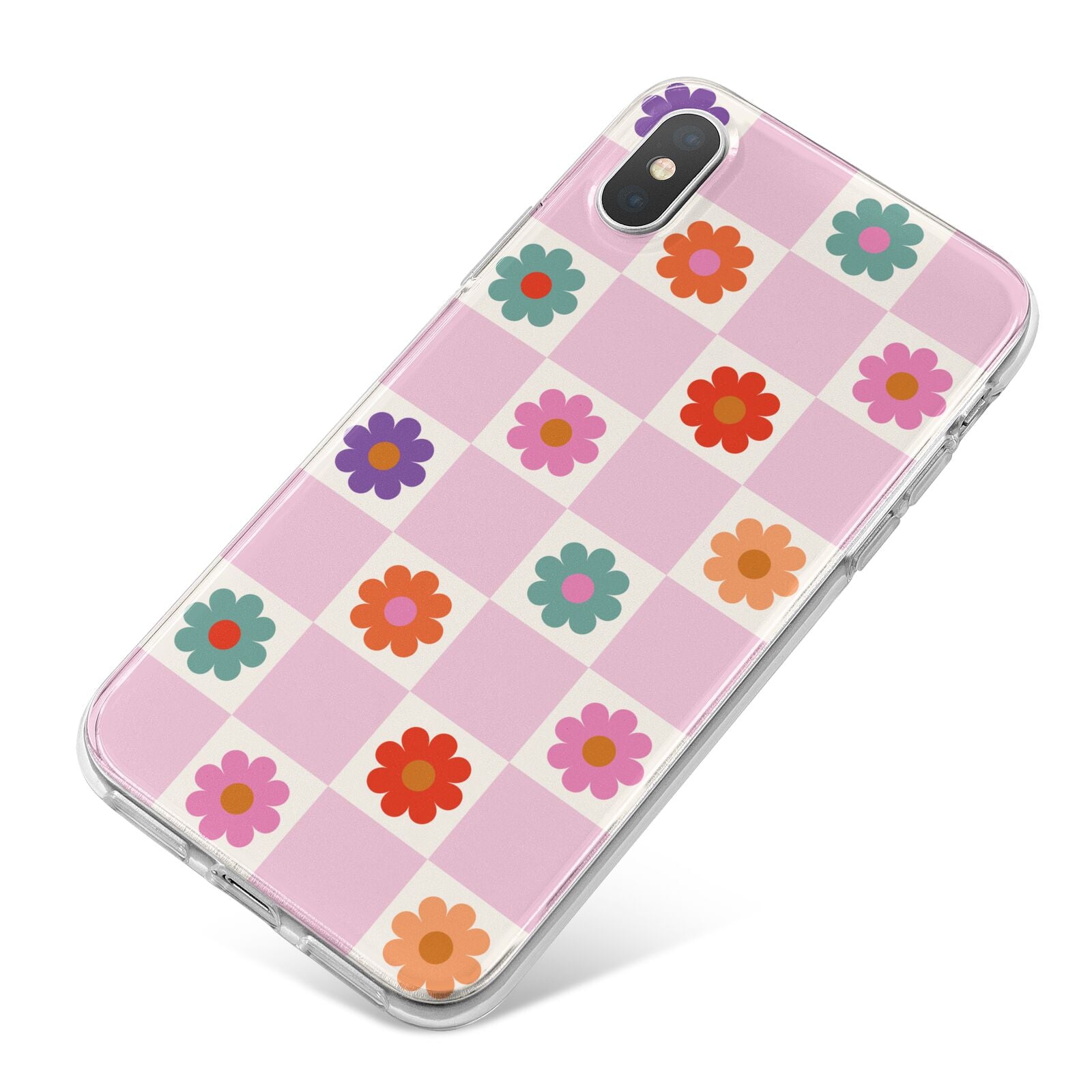 Checked flowers iPhone X Bumper Case on Silver iPhone