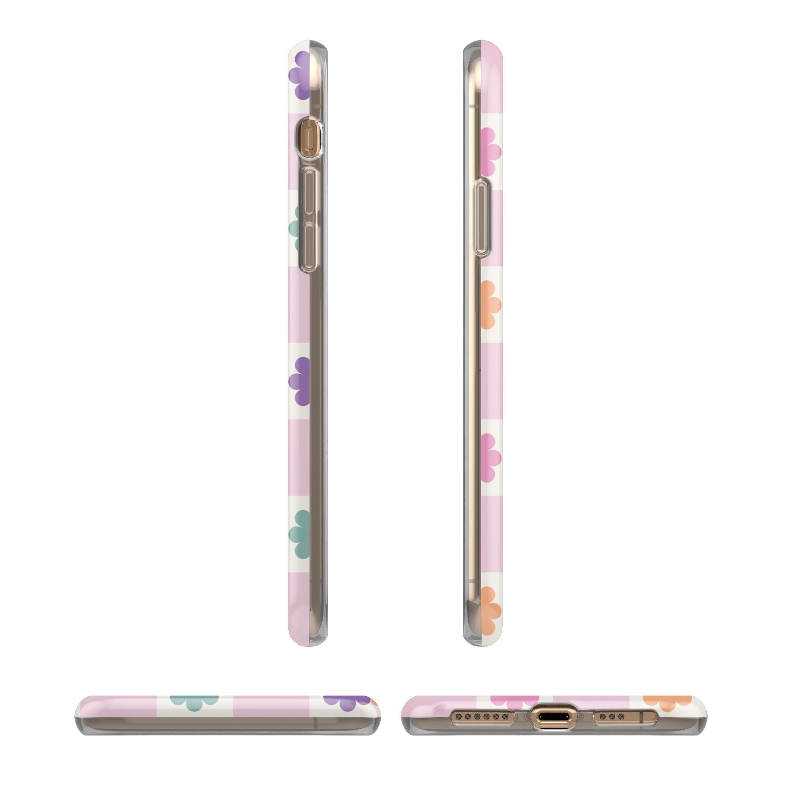 Checked flowers iPhone XS 3D Tough Case in Gold Angled Images