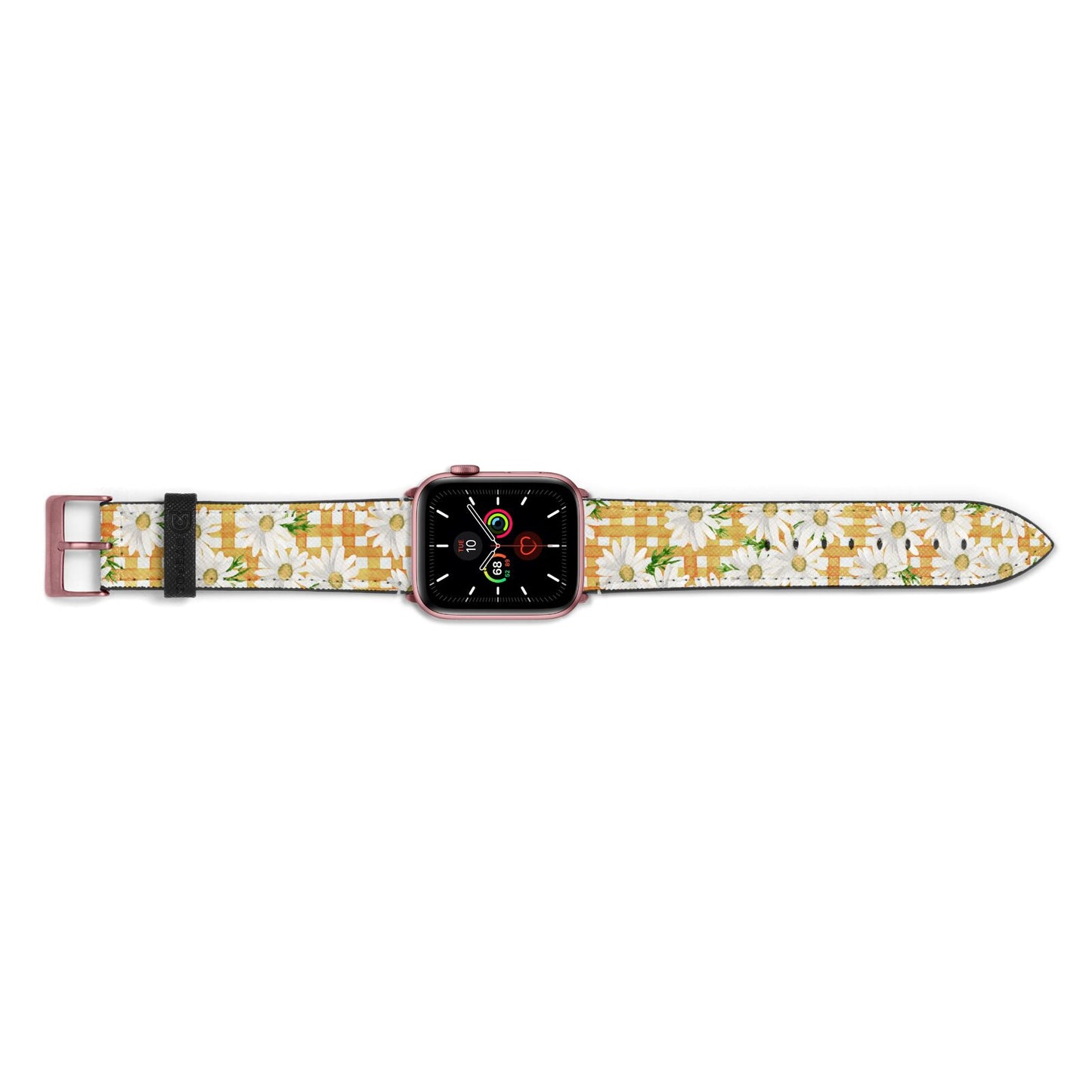 Checkered Daisy Apple Watch Strap Landscape Image Rose Gold Hardware