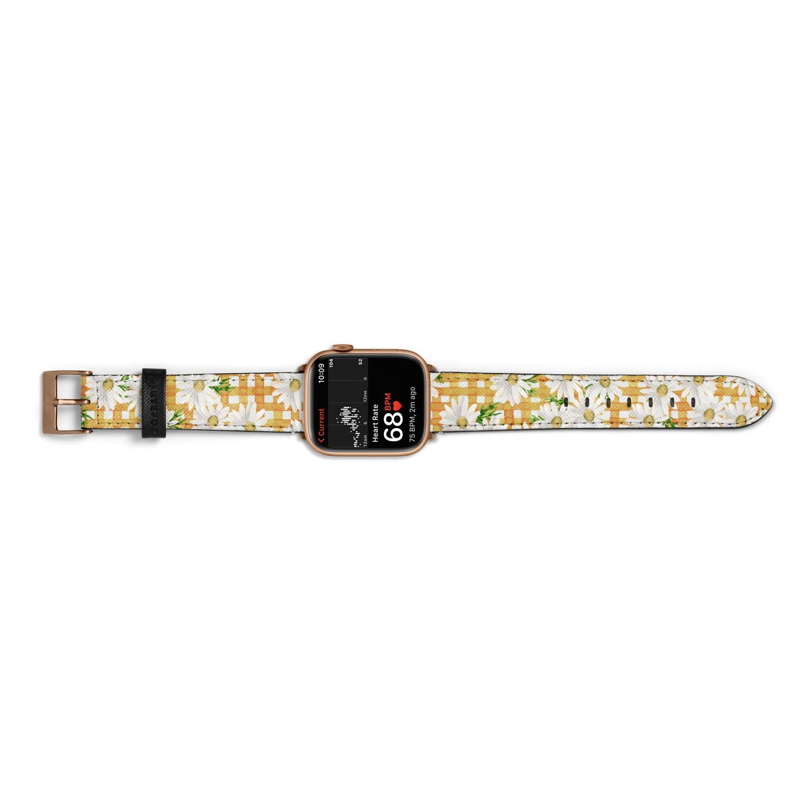 Checkered Daisy Apple Watch Strap Size 38mm Landscape Image Gold Hardware