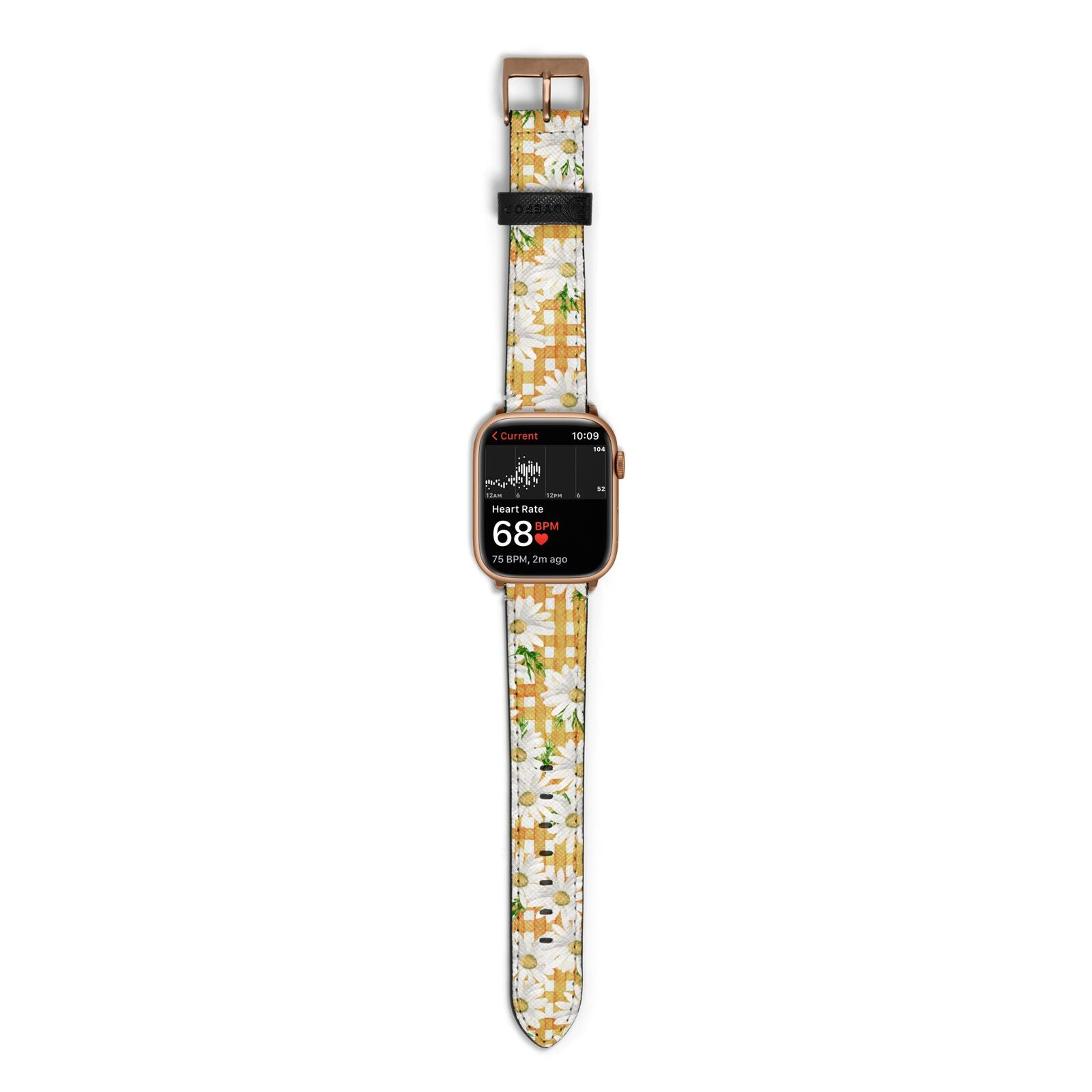 Checkered Daisy Apple Watch Strap Size 38mm with Gold Hardware