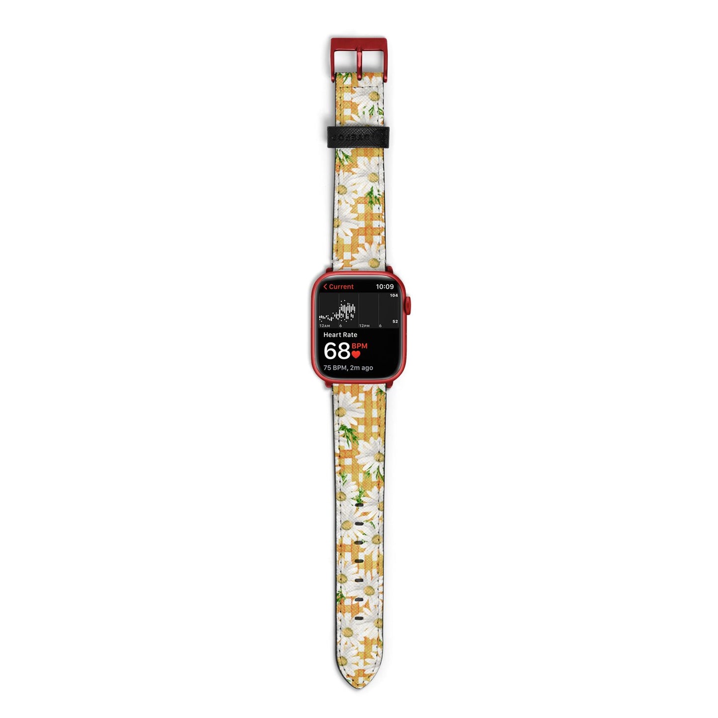 Checkered Daisy Apple Watch Strap Size 38mm with Red Hardware