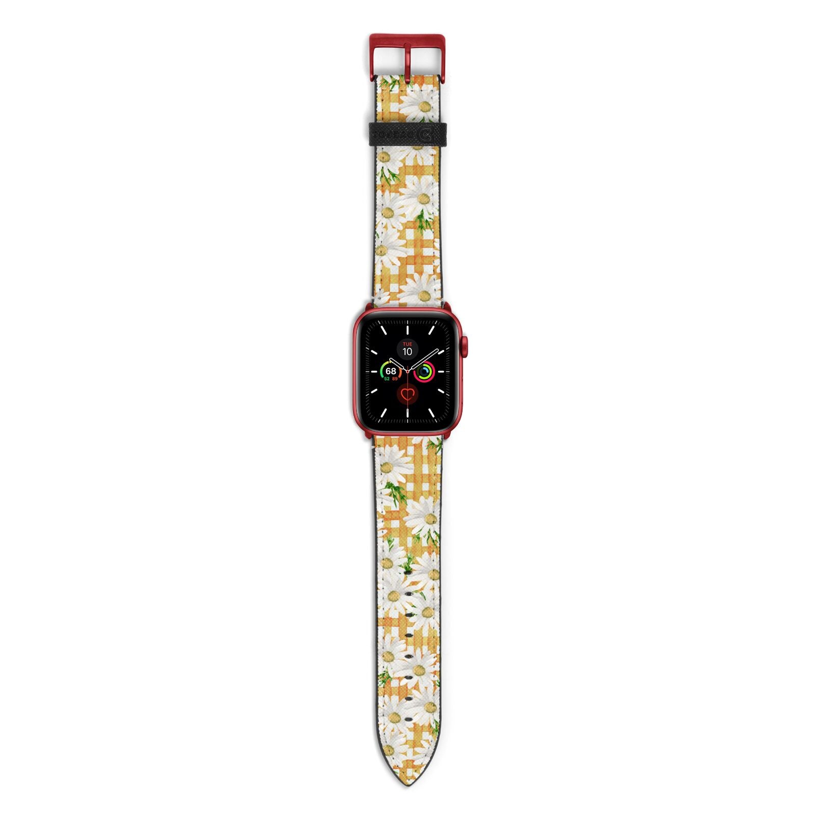 Checkered Daisy Apple Watch Strap with Red Hardware