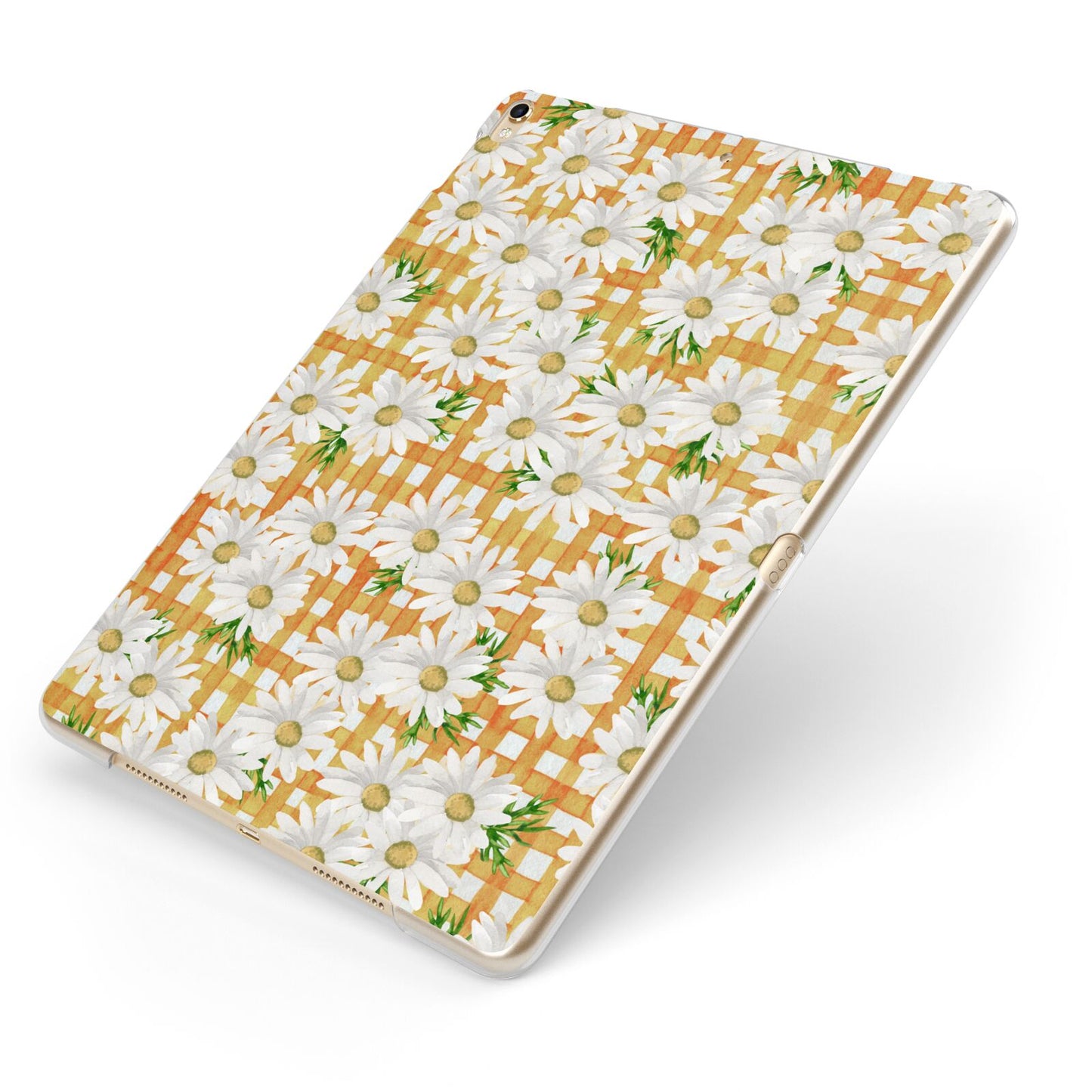 Checkered Daisy Apple iPad Case on Gold iPad Side View