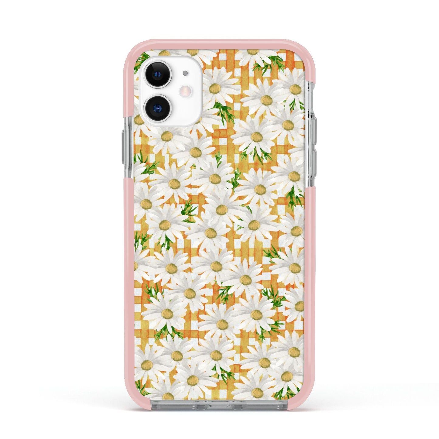 Checkered Daisy Apple iPhone 11 in White with Pink Impact Case