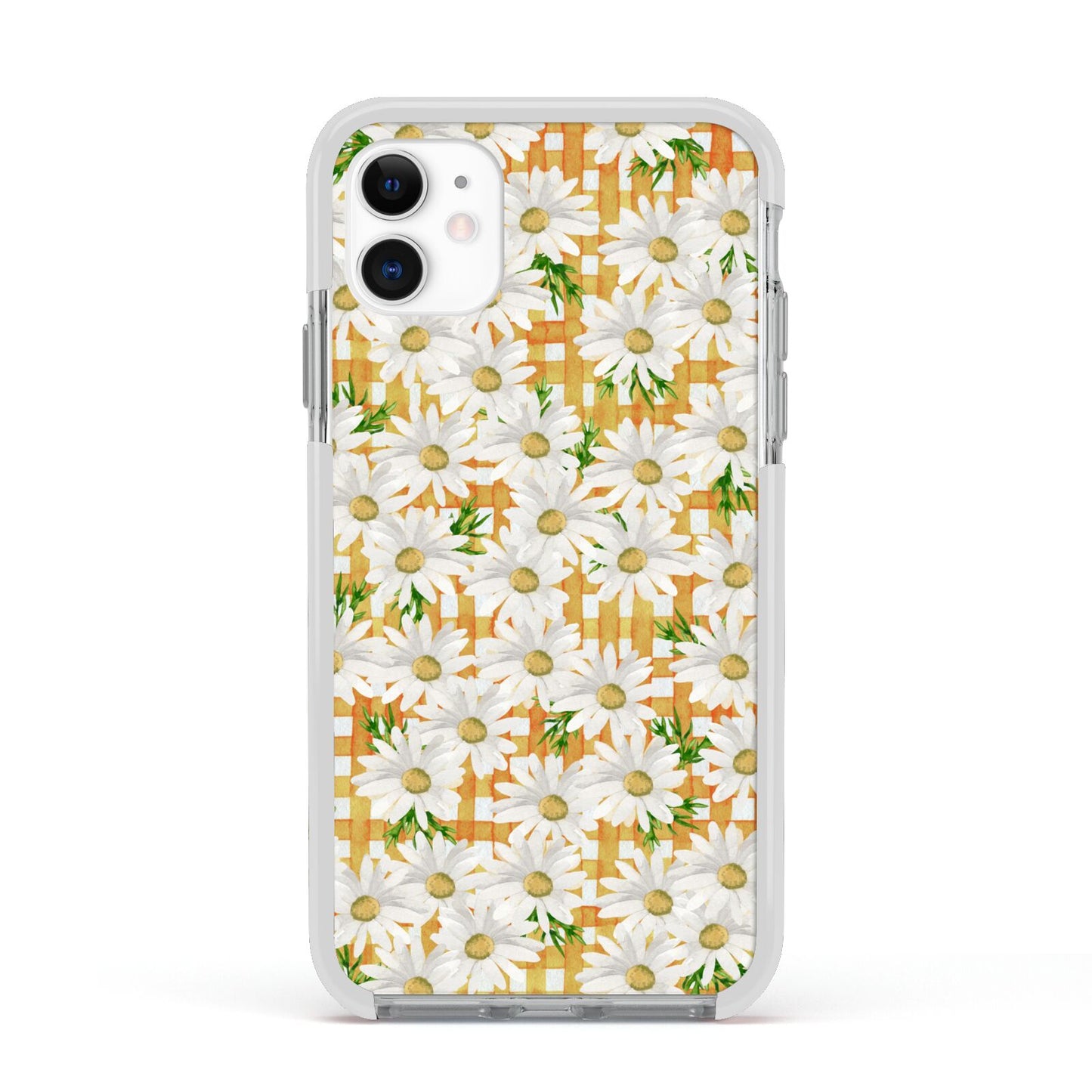 Checkered Daisy Apple iPhone 11 in White with White Impact Case